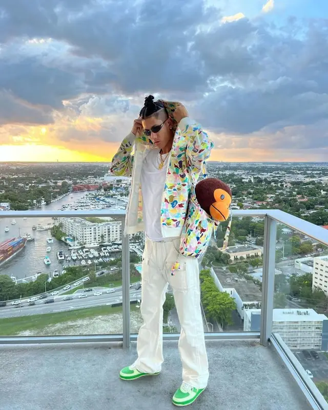 Spence Lee outfit in Bape and Cartier, 2023