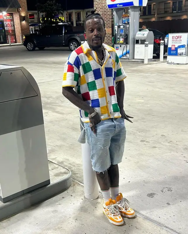 Sauce Walka outfit in Casablanca, Purple Brand, and Louis Vuitton, 2023