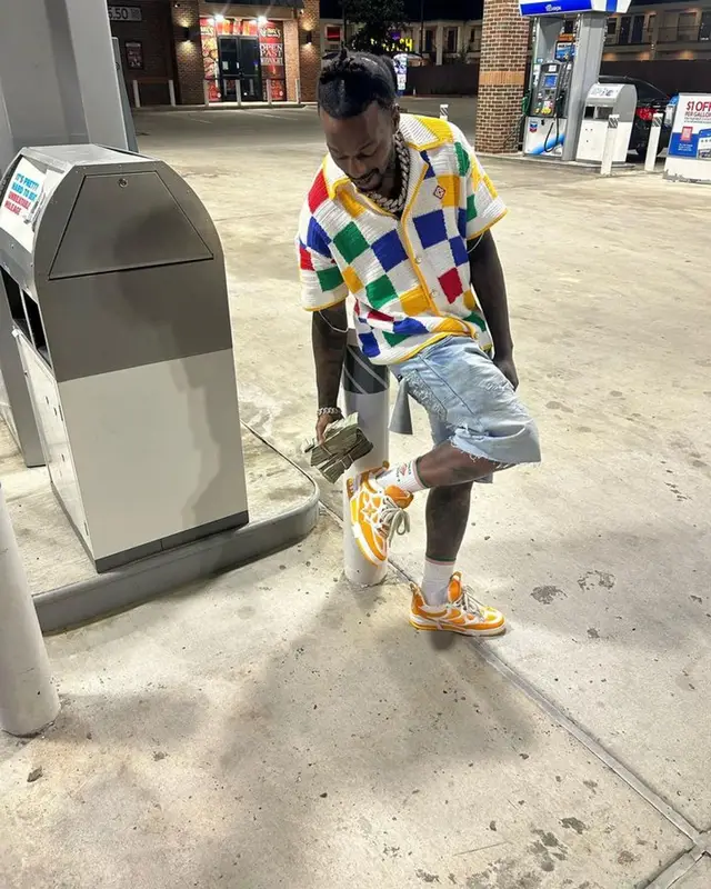 Sauce Walka outfit in Casablanca, Purple Brand, and Louis Vuitton, 2023
