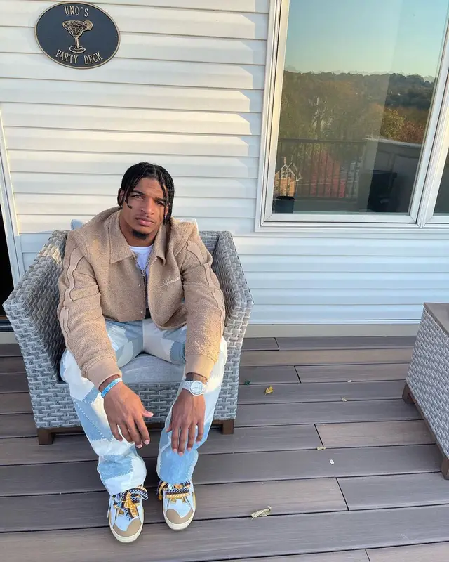 Ja'Marr Chase outfit in Amiri, Hanes, and Lanvin, 2022