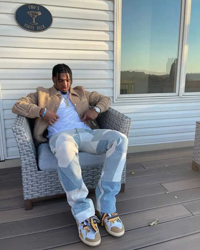 Ja'Marr Chase outfit in Amiri, Hanes, and Lanvin, 2022