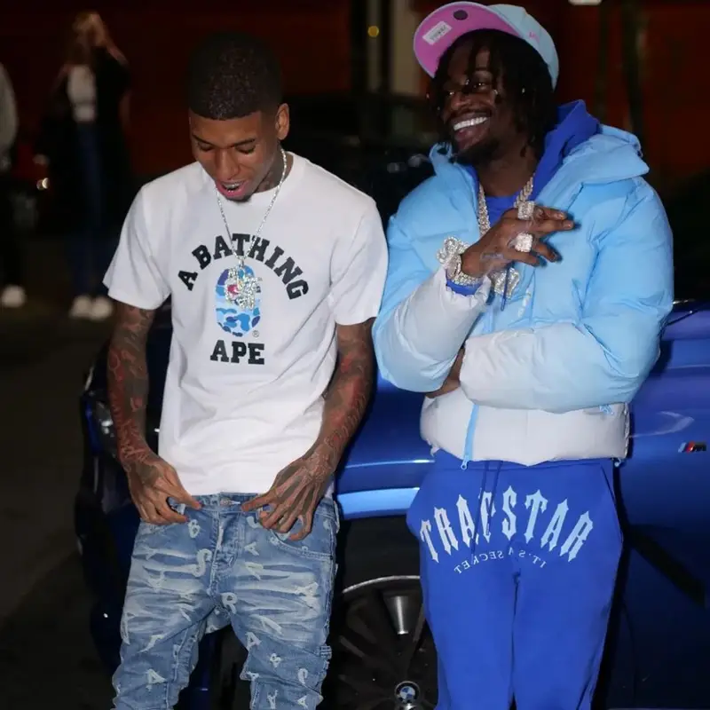 NLE Choppa outfit in Bape, Valabasas, and Nike, 2023
