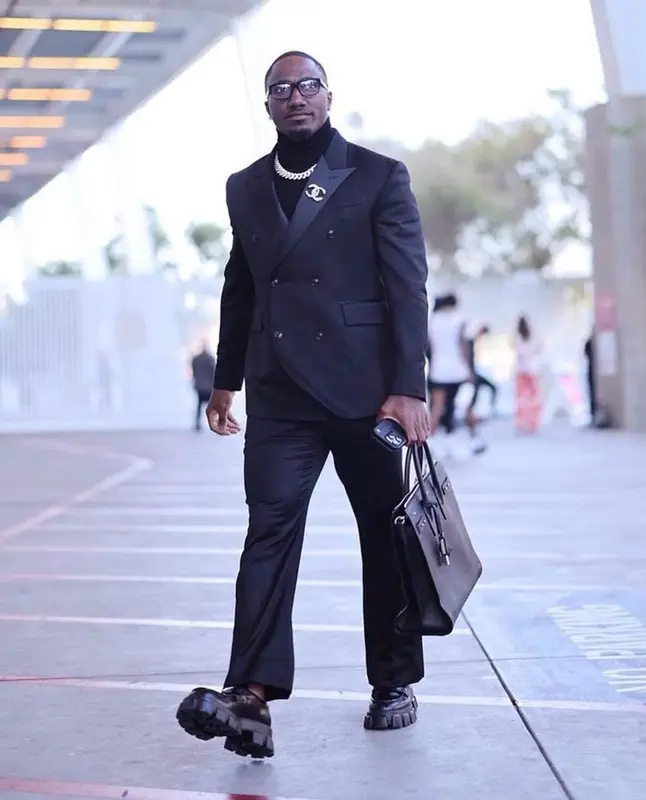 Deebo Samuel outfit in Amiri, Prada, and Saint Laurent, 2023