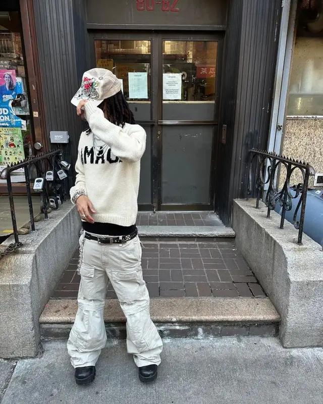Lil Tecca outfit in Enfants Riches Deprimes, Chrome Hearts, and Ed Hardy, 2023