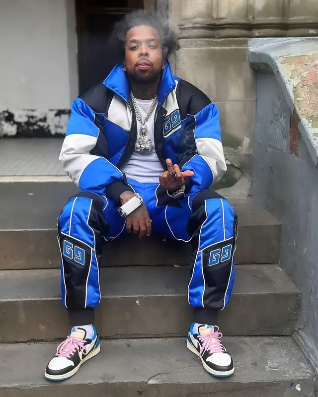 Westside Gunn outfit in Gucci, Nike, and Travis Scott Merch, 2023