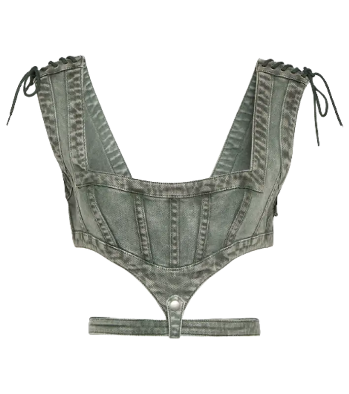 Jean Paul Gaultier Gray Knwls Edition Denim Tank Top In Green $690