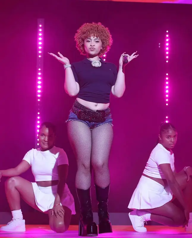 Ice Spice outfit in Vivienne Westwood, True Religion, and B.B. Simon, 2023
