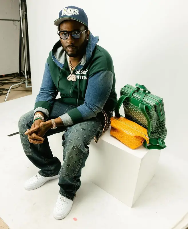 Peezy outfit in Louis Vuitton, Nike, and Tom Ford, 2023
