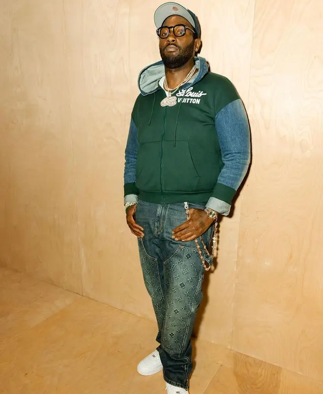 Peezy outfit in Louis Vuitton, Nike, and Tom Ford, 2023