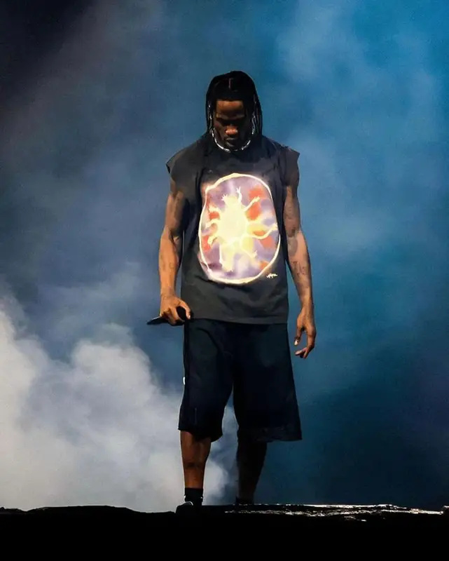 Travis Scott outfit in Cactus Jack, Pro 5, and Nike, 2023