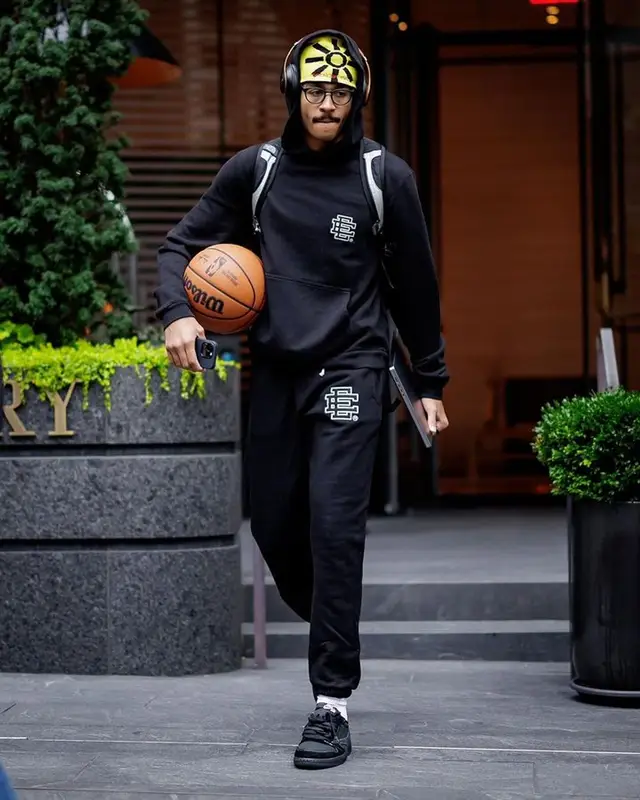 Jordan Poole outfit in Eric Emanuel, Jordan, and Wilson, 2023