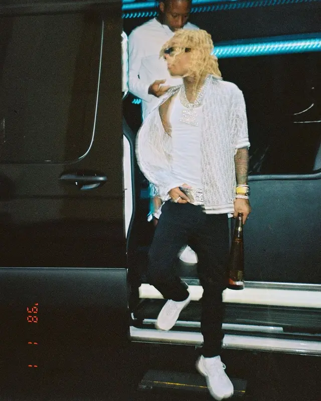 Swae Lee outfit in Dior, Amiri, and Calvin Klein, 2023
