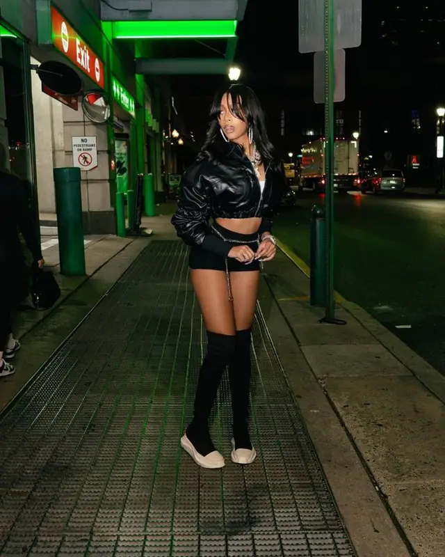 Lakeyah outfit in FashionNova, Rick Owens, and Prada, 2023
