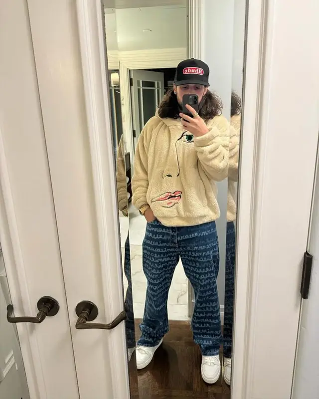 Russ outfit in KidSuper, Marni, and Rhude, 2023