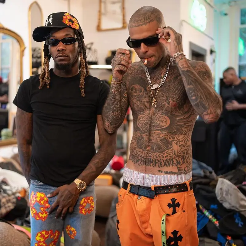 Offset outfit in Chrome Hearts, Denim Tears, and Offset Merch, 2023
