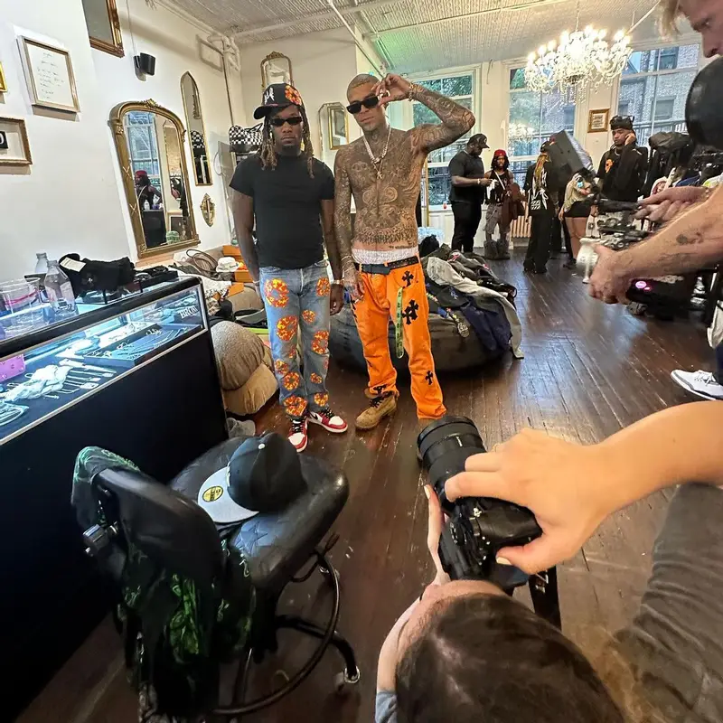 Offset outfit in Chrome Hearts, Denim Tears, and Offset Merch, 2023