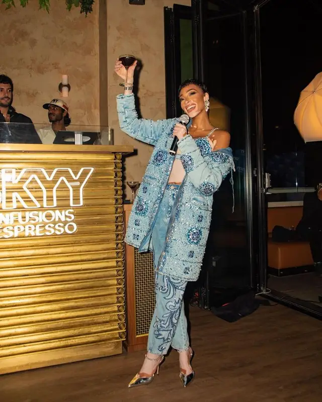Winnie Harlow outfit in PatBO and Jimmy Choo, 2023
