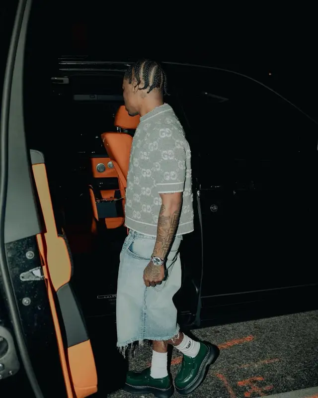 Roddy Ricch outfit in Gucci, Balenciaga, and Bottega Veneta, 2023