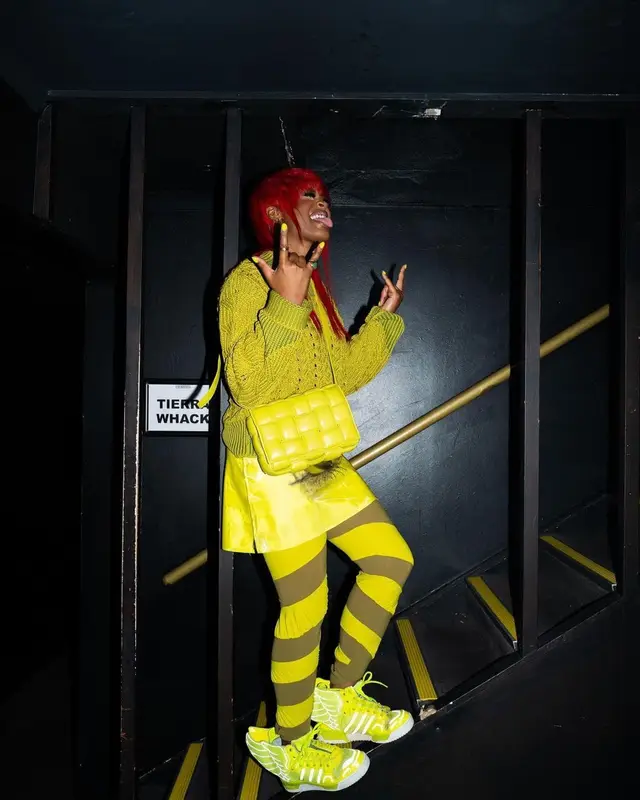 Tierra Whack outfit in Leeann Huang, Adidas, and Bottega Veneta, 2023