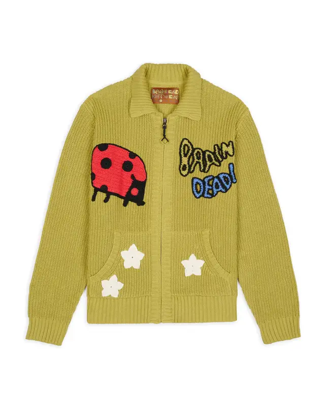 Brain Dead Olive Buggin' Out Crochet Zip Cardigan $315