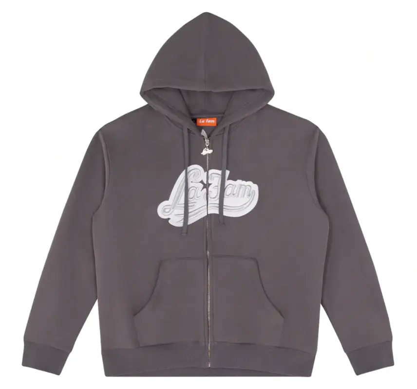 La Fam Grey College Zipper Hoodie $95