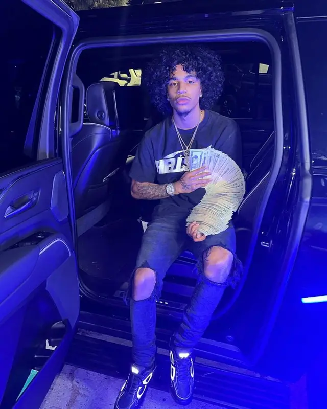 Jay Cinco outfit in Hellstar, Purple Brand, and Dior, 2023