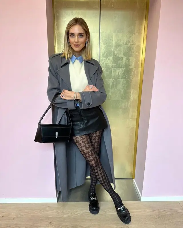Chiara Ferragni outfit in Frankie Shop, Saint Laurent, and Benetton, 2023
