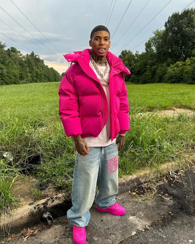 NLE Choppa outfit in Ami, Palm Angels, and Louis Vuitton, 2023