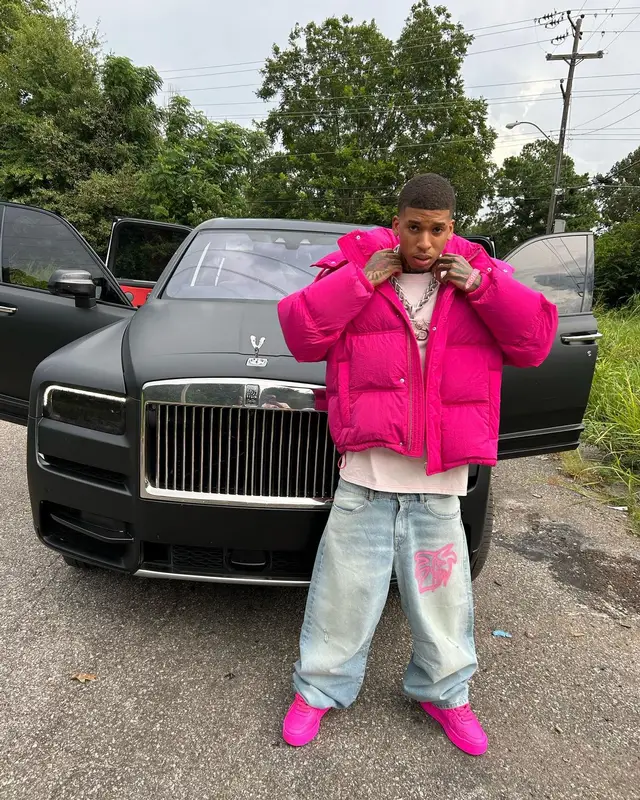 NLE Choppa outfit in Ami, Palm Angels, and Louis Vuitton, 2023