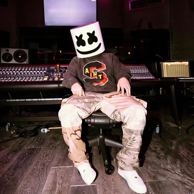 Marshmello outfit in Denim Tears, Marine Serre, and Marshmello Merch, 2023