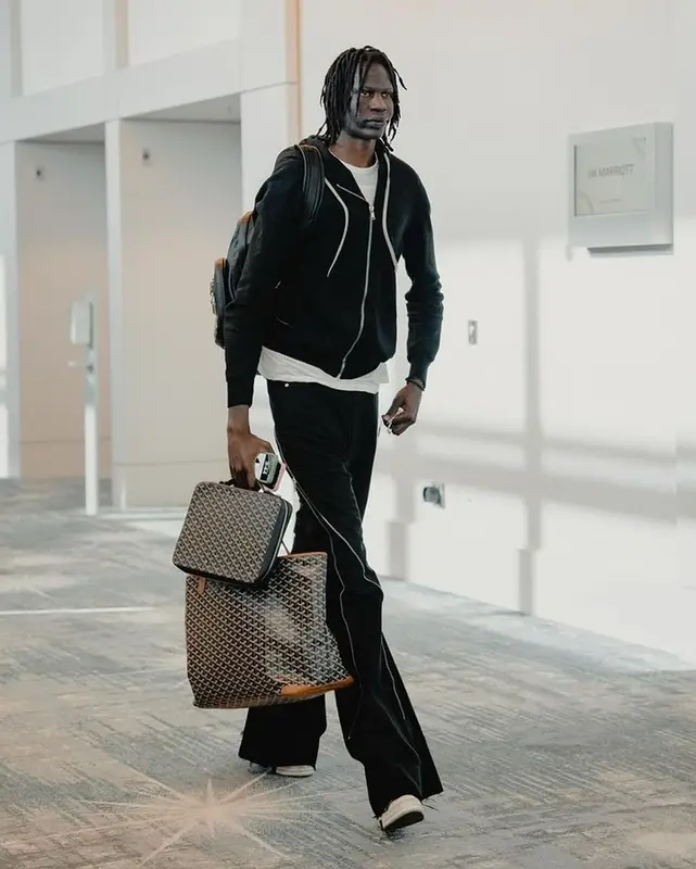 Bol Bol outfit in Rick Owens, Converse, and Goyard, 2023