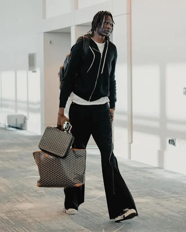 Bol Bol outfit in Rick Owens, Converse, and Goyard, 2023