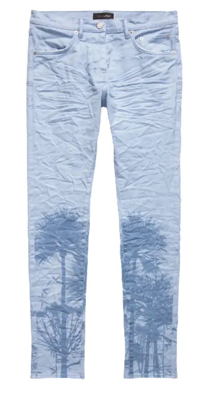Purple Brand Placid Blue Palms Print Jeans $295