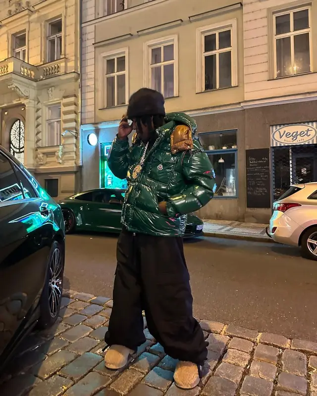 Don Toliver outfit in Moncler, Balenciaga, and Loewe, 2023