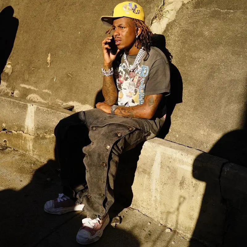 Rich The Kid outfit in Y/Project, Maison Mihara Yasuhiro, and New Era, 2023