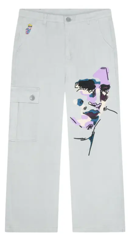 KidSuper Grey Face Embroidered Denim Pants $285
