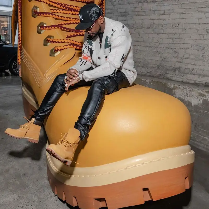 Fabolous outfit in Timberland, Rta, and Nina Chanel Abney, 2023