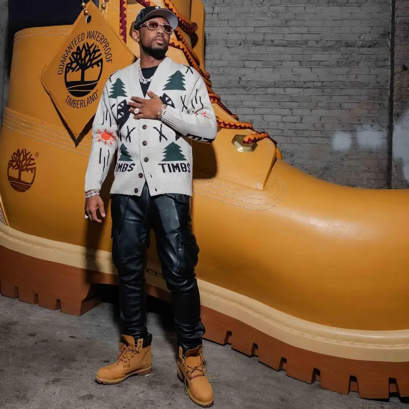 Fabolous outfit in Timberland, Rta, and Nina Chanel Abney, 2023