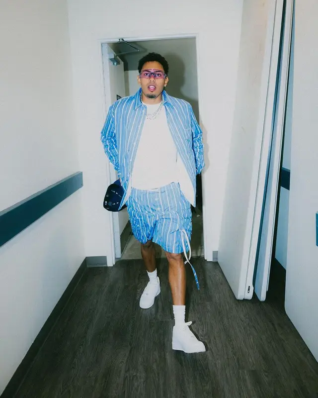 Myke Towers outfit in Jacquemus, Nike, and Oakley, 2023