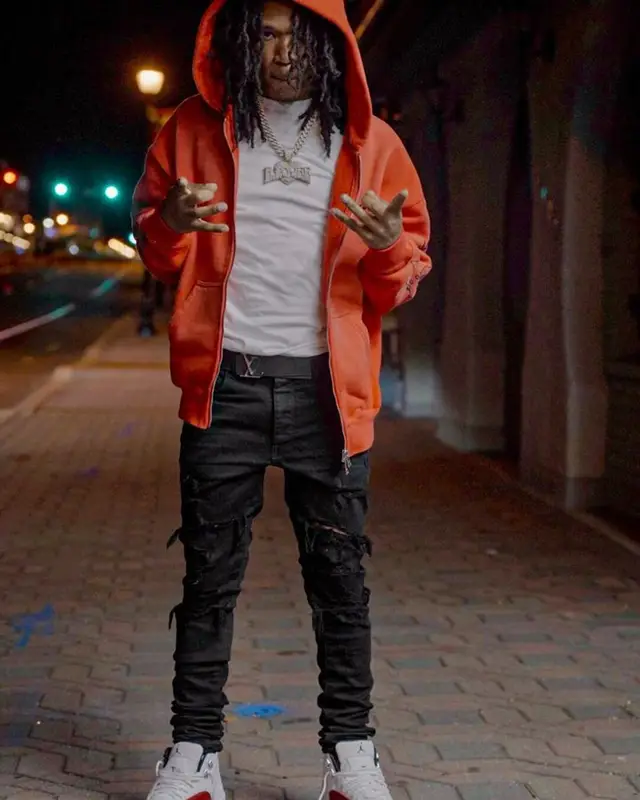 B Lovee outfit in Purple Brand, Jordan, and Louis Vuitton, 2023