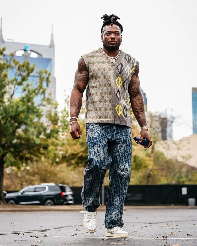 Derrick Henry outfit in Dior, Denim Tears, and Nike, 2023