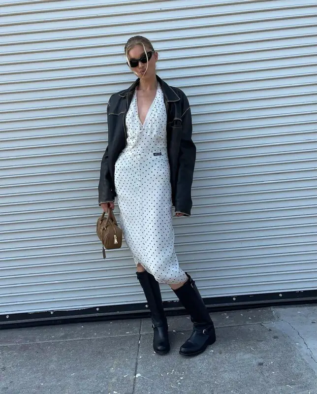 Elsa Hosk outfit in Saint Laurent, Miu Miu, and Bottega Veneta, 2023