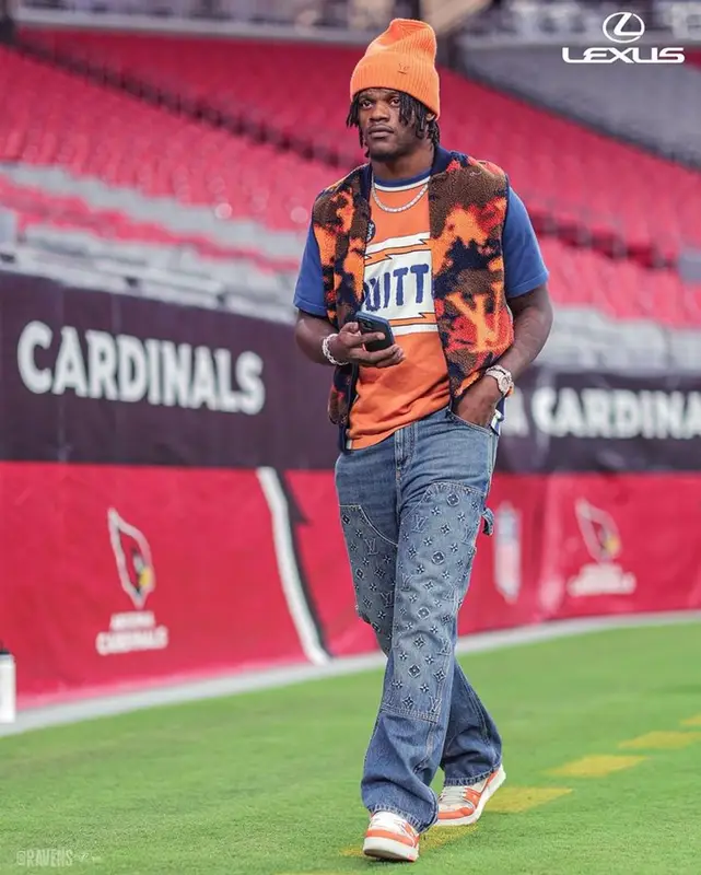 Lamar Jackson outfit in Louis Vuitton, 2023