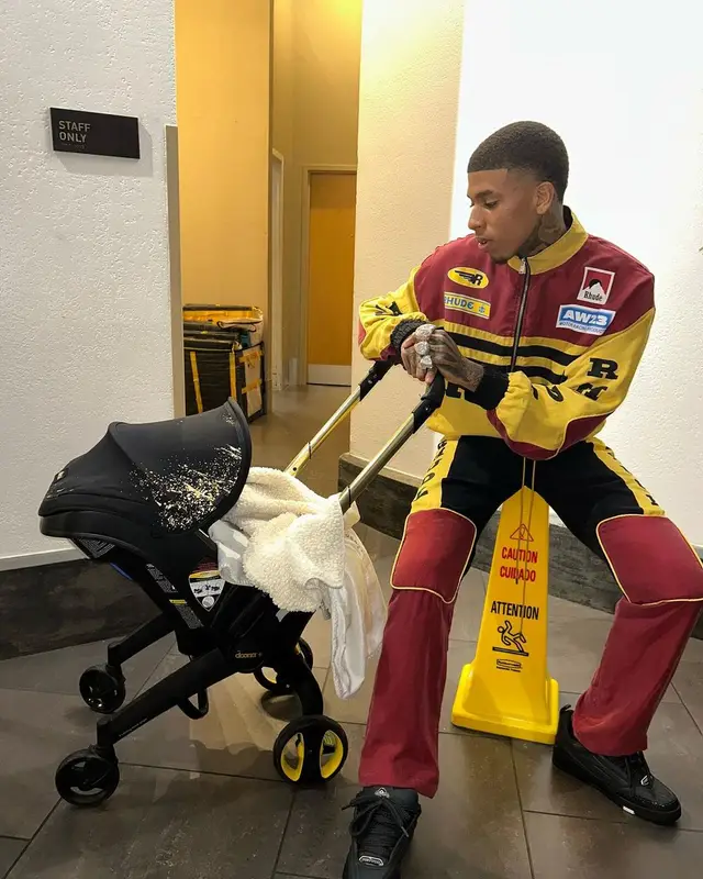 NLE Choppa outfit in Rhude and Louis Vuitton, 2023