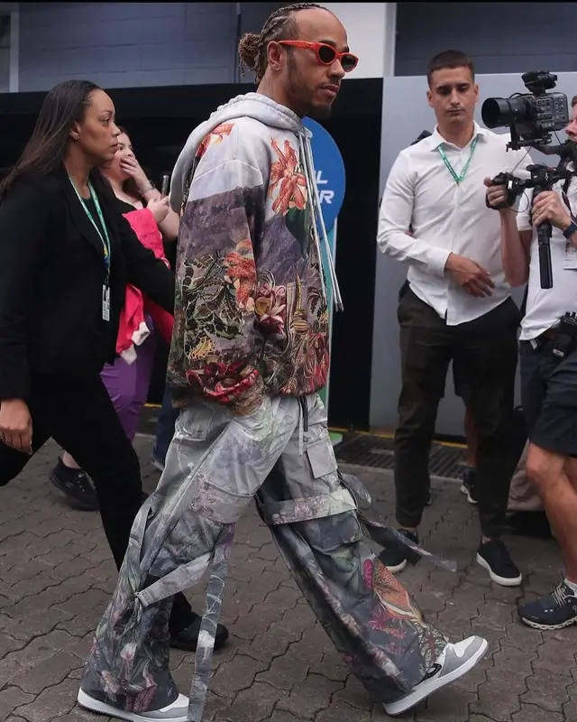 Lewis Hamilton outfit in Dries Van Noten and Dior, 2023