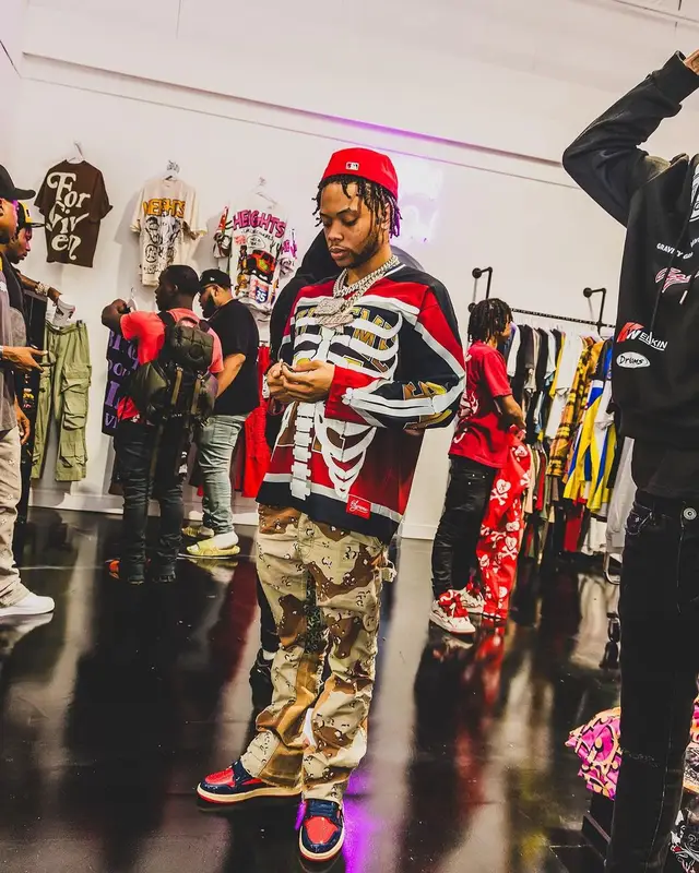 Lil Migo outfit in Supreme, Gallery Dept., and New Era, 2023