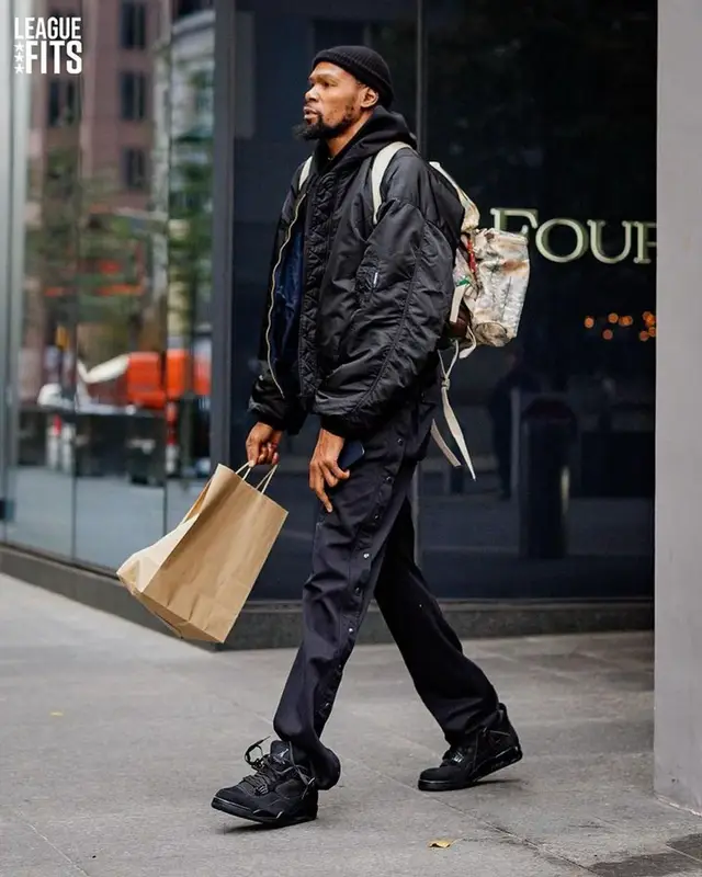 Kevin Durant outfit in Vetements, Gucci, and Alpha Industries, 2023