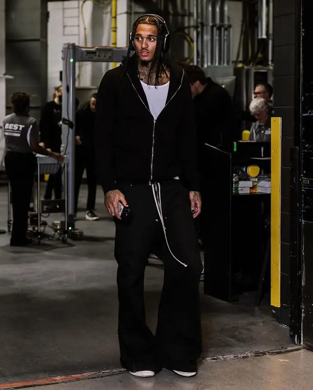 Jordan Clarkson outfit in Rick Owens and Apple, 2023
