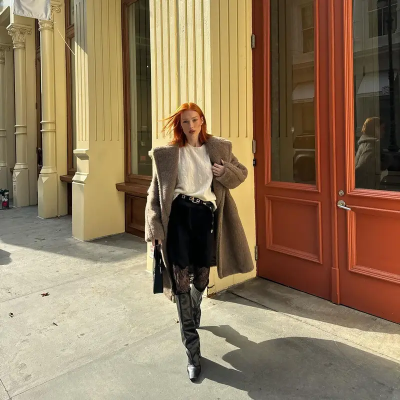 Meredith Duxbury outfit in Polo Ralph Lauren, Saint Laurent, and Anine Bing , 2023