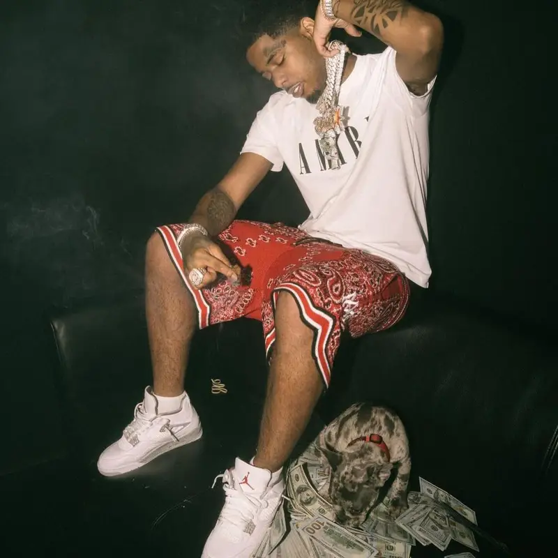 Pooh Shiesty outfit in Amiri and Jordan, 2023